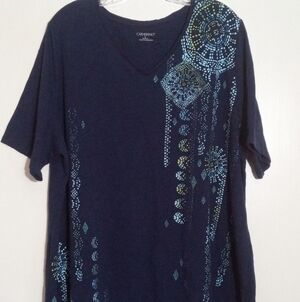 Catherines navy blue vneck graphic short sleeve top women's 1X